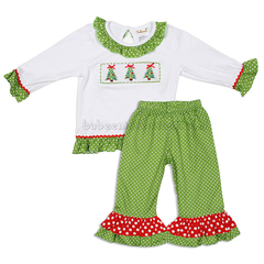 Lovely X-mas trees smocked girl sets - BB791 christmas-tree-smocked-set